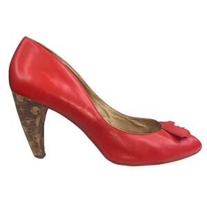 Faryl Robin X Free People Red Leather Cork Heels Size US 7.5